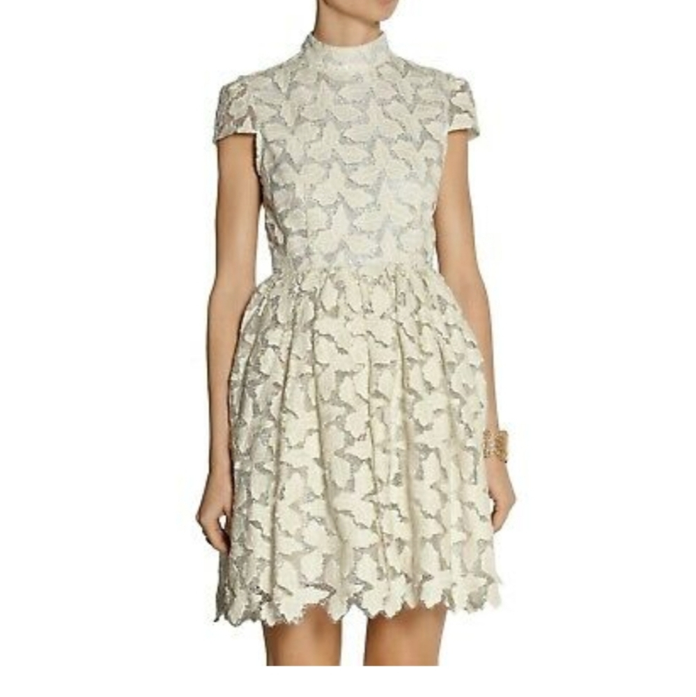 Alice + Olivia Cream Lace Fit-and-Flare Dress - Picture 2 of 16